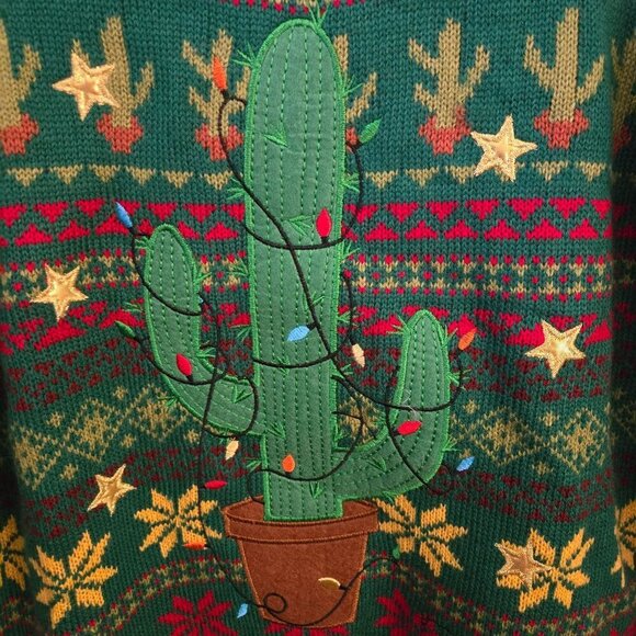 Blizzard Bay Cactus Desert Themed Ugly Christmas Sweater Size L - Picture 3 of 5